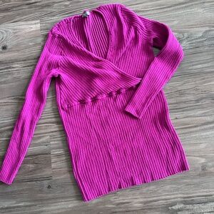 JESSICA LONDON Ribbed Surplice Mock Wrap Sweater - Bright Pink - PLUS 22/24